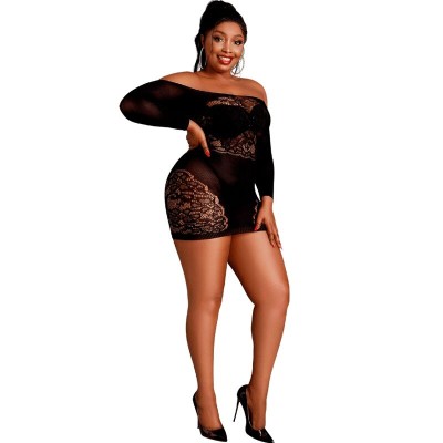 MOONLIGHT - MODELO 7 VESTIDO MANGA COMPRIDA PRETO PLUS SIZE - D-237350 - Dona Pimenta