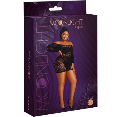 MOONLIGHT - MODELO 7 VESTIDO MANGA COMPRIDA PRETO PLUS SIZE - D-237350 - Dona Pimenta