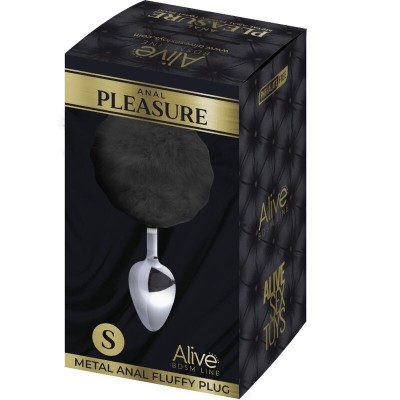 ALIVE - PLUG DE PRAZER ANAL METAL LISO FLUFFY PRETO TAMANHO S - D-237208 - Dona Pimenta