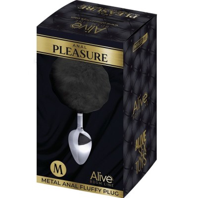 ALIVE - PLUG PRAZER ANAL METAL LISO FLUFFY PRETO TAMANHO M - D-237209 - Dona Pimenta