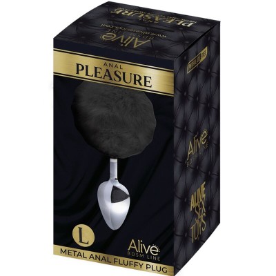 ALIVE - PLUG DE PRAZER ANAL METAL LISO FLUFFY PRETO TAMANHO L - D-237210 - Dona Pimenta