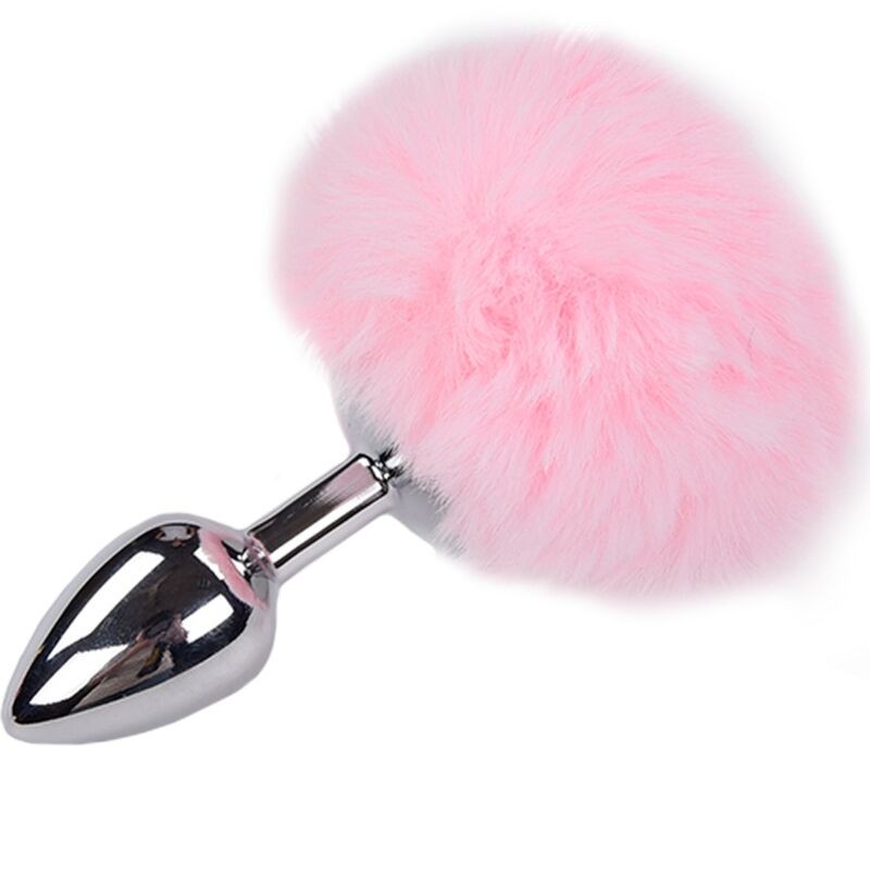 ALIVE - PLUG PRAZER ANAL METAL LISO FLUFFY ROSA TAMANHO S - D-237211 - Dona Pimenta