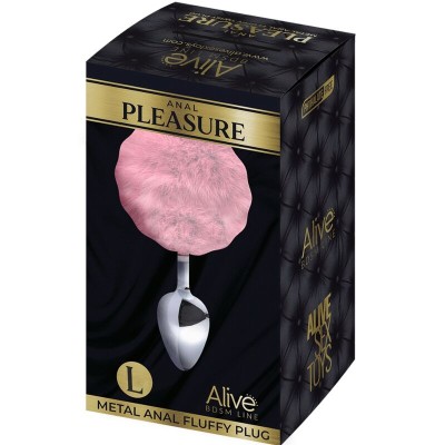 ALIVE - PLUG PRAZER ANAL METAL LISO FLUFFY ROSA TAMANHO S - D-237211 - Dona Pimenta