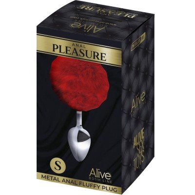 ALIVE - PLUG DE PRAZER ANAL METAL LISO FLUFFY VERMELHO TAMANHO S - D-237214 - Dona Pimenta