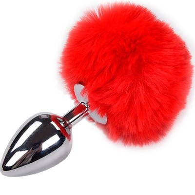 ALIVE - PLUG PRAZER ANAL METAL LISO FLUFFY VERMELHO TAMANHO M - D-237215 - Dona Pimenta