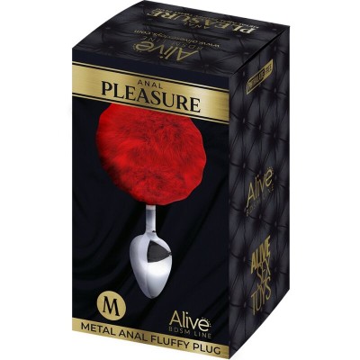 ALIVE - PLUG PRAZER ANAL METAL LISO FLUFFY VERMELHO TAMANHO M - D-237215 - Dona Pimenta