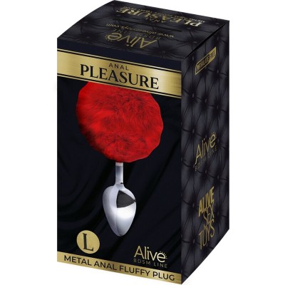 ALIVE - PLUG PRAZER ANAL METAL LISO FLUFFY VERMELHO TAMANHO L - D-237216 - Dona Pimenta