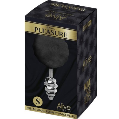 ALIVE - PLUG DE PRAZER ANAL ESPIRAL METAL FLUFFY PRETO TAMANHO S - D-237223 - Dona Pimenta