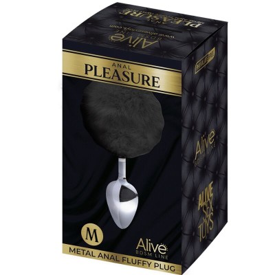 ALIVE - PLUG DE PRAZER ANAL ESPIRAL METAL FLUFFY PRETO TAMANHO M - D-237224 - Dona Pimenta