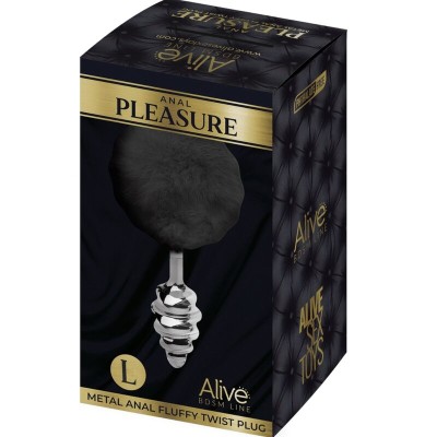 ALIVE - PLUG DE PRAZER ANAL ESPIRAL METAL FLUFFY PRETO TAMANHO L - D-237225 - Dona Pimenta