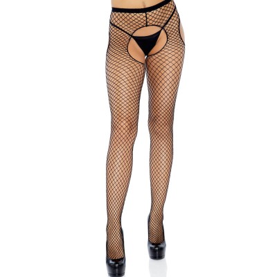 LEG AVENUE - MEIAS NET CROTCHLESS PRETAS - D-237707 - Dona Pimenta