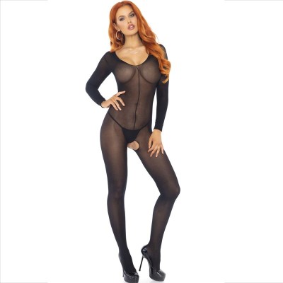 LEG AVENUE - BODYSTOCKING MANGA COMPRIDA PRETO - D-237715 - Dona Pimenta