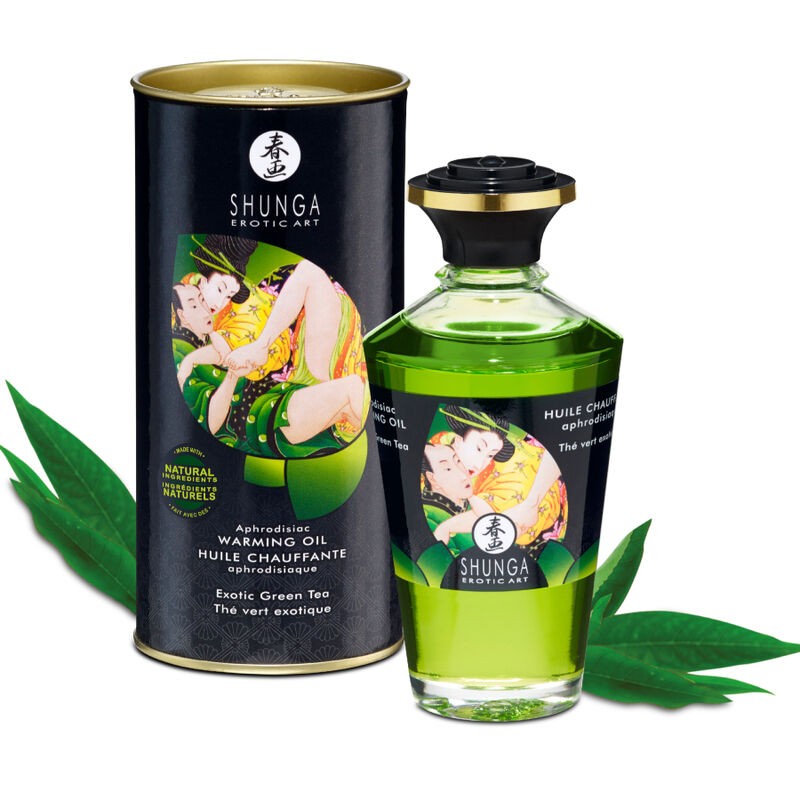 SHUNGA - ÓLEO DE MASSAGEM COM EFEITO CALOR DE CHÁ VERDE ORGÂNICO 100 ML - D12-201343 - Dona Pimenta