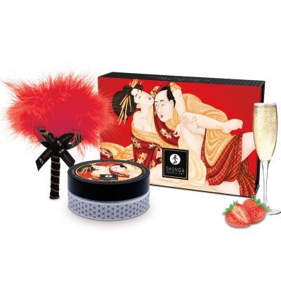 SHUNGA - KIT DE PÓ DE MASSAGEM COMESTÍVEL MORANGO - D-237881 - Dona Pimenta