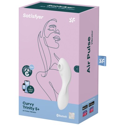 SATISFYER CURVY TRINITY 5 AIR PULSE STIMULATOR & VIBRATOR APP - WHITE - D-232082 - Dona Pimenta