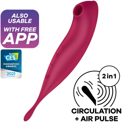 SATISFYER TWIRLING PRO+ AIR PULSE STIMULATOR & VIBRATOR APP - RED - D-232171 - Dona Pimenta