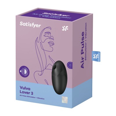 SATISFYER VULVA LOVER 3 AIR PULSE ESTIMULADOR E VIBRADOR - PRETO - D-232922 - Dona Pimenta