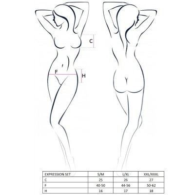 TAMANHO DO CONJUNTO DE EXPRESSÃO DA MULHER PAIXÃO S / M FETISH - D-216759 - Dona Pimenta