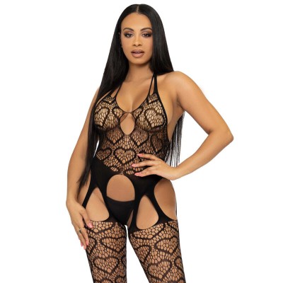 LEG AVENUE BODYSTOCKING DE RED CON TIRANTES TALLA NICA - NEGRO - D-232883 - Dona Pimenta