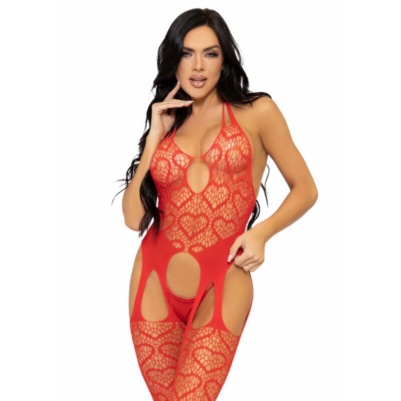 LEG AVENUE BODYSTOCKING DE RED CON TIRANTES TALLA NICA - NEGRO - D-232883 - Dona Pimenta