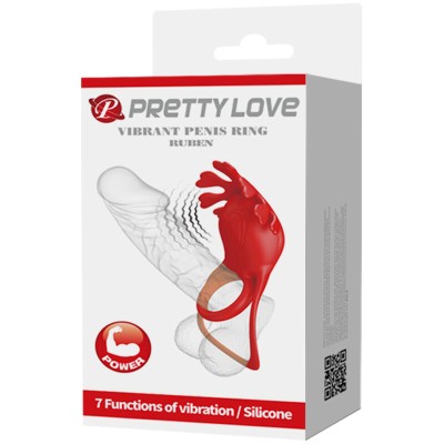 PRETTY LOVE - ANEL VIBRADOR RUBEN 7 VIBRAÕES SILICONE VERMELHO - D-236075 - Dona Pimenta