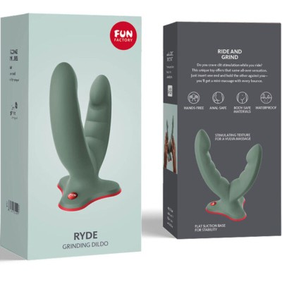 FUN FACTORY - RYDE DILDO DUPLO E MASSAGER VERDE - D-238115 - Dona Pimenta