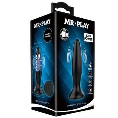 MR PLAY - PLUG ANAL VIBRADOR PRETO RECARREGVEL - D-226634 - Dona Pimenta