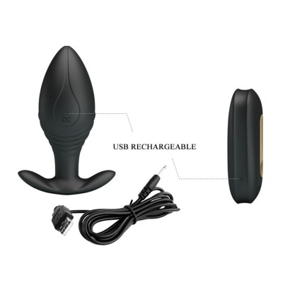 PRETTY LOVE - VIBRADOR RECARREGVEL REGINA ANAL PLUG PRETO - D-237566 - Dona Pimenta