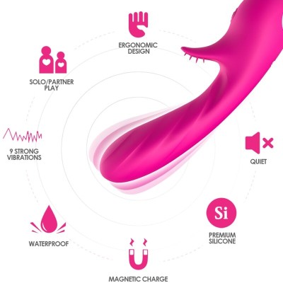 ARMONY - VIBRADOR ROMANCE COM ESTIMULADOR FÚCSIA - D-237894 - Dona Pimenta