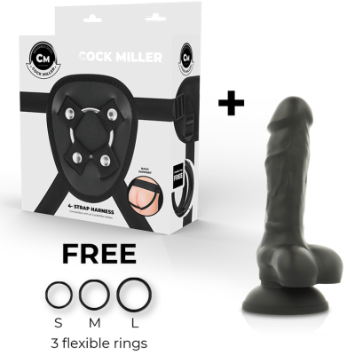 ARNÊS COCK MILLER + DENSIDADE DE SILICONE COCKSIL ARTICULÁVEL PRETO 13 CM - D-227622 - Dona Pimenta