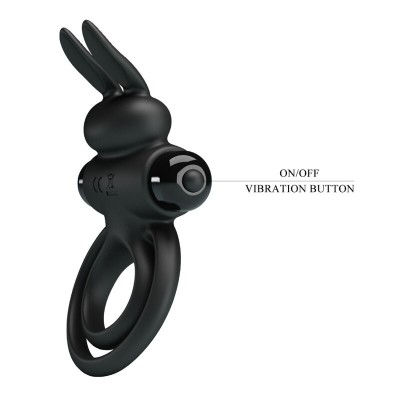 PRETTY LOVE - VIBRADOR III ANEL DE COELHO PARA PÊNIS PRETO - D-237572 - Dona Pimenta