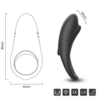 ARMONY - SHARK ANILLO VIBRADOR PAREJAS CONTROL REMOTO NEGRO - D-238007 - Dona Pimenta