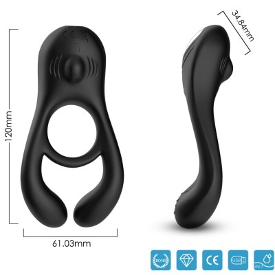 ARMONY - VEYRON ANILLO VIBRADOR DOBLE PINZA NEGRO - D-238029 - Dona Pimenta