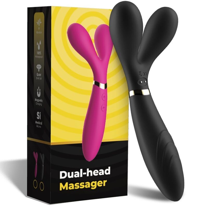 ARMONY - Y-WAND MASAJEADOR & VIBRADOR CABEZA DOBLE NEGRO - D-237982 - Dona Pimenta