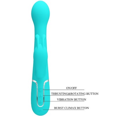 PRETTY LOVE - VIBRADOR COELHO DEJON 3 EM 1 MULTIFUNO AQUA VERDE - D-238773 - Dona Pimenta