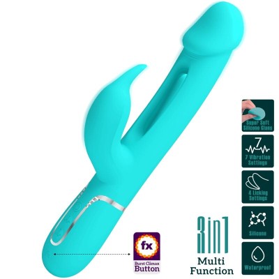 PRETTY LOVE - VIBRADOR COELHO DEJON 3 EM 1 MULTIFUNO AQUA VERDE - D-238780 - Dona Pimenta