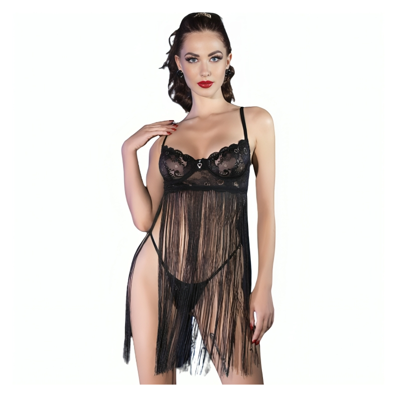 CHILIROSE - CR 4496 BABYDOLL PRETO S/M - D-238835 - Dona Pimenta