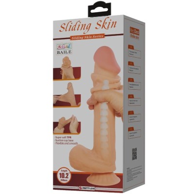 PRETTY LOVE - SÉRIE SLIDING SKIN DILDO REALÍSTICO COM VENTOSA DESLIZANTE PELE CARNE 26 CM - D-238757 - Dona Pimenta