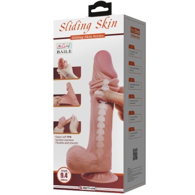 PRETTY LOVE - SÉRIE SLIDING SKIN DILDO REALÍSTICO COM VENTOSA DESLIZANTE PELE MARROM 24 CM - D-238760 - Dona Pimenta