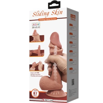 PRETTY LOVE - SÉRIE SLIDING SKIN DILDO REALÍSTICO COM VENTOSA DESLIZANTE PELE MARROM 19,4 CM - D-238766 - Dona Pimenta