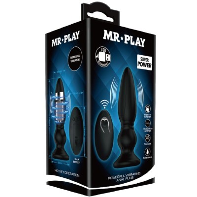 MR PLAY - PLUGUE ANAL DE CONTROLE REMOTO VIBRADOR PODEROSO PRETO - D-238730 - Dona Pimenta