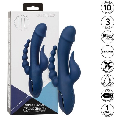 CALIFORNIA EXOTICS - VIBRADOR TRIPLO ORGASM AZUL - D-239392 - Dona Pimenta