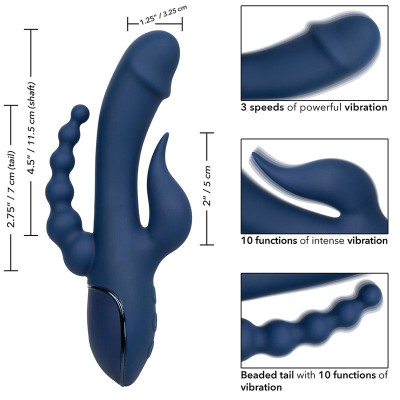 CALIFORNIA EXOTICS - VIBRADOR TRIPLO ORGASM AZUL - D-239392 - Dona Pimenta