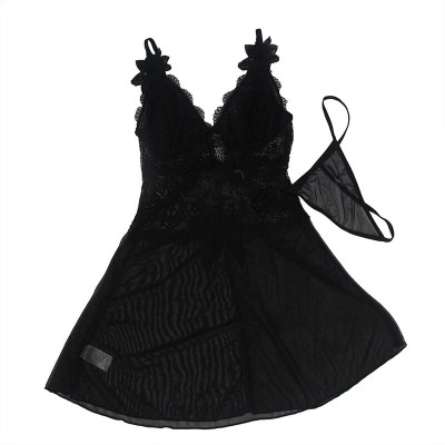 SUBBLIME - BABYDOLL TECIDO DE TULE COM RENDA E DETALHE FLOR PRETO S/M - D-239315 - Dona Pimenta