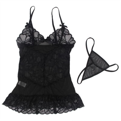 SUBBLIME - BABYDOLL COM ALAS AJUSTVEIS E RENDA TRANSPARENTE ESTAMPADO FLORAL PRETO S/M - D-239317 - Dona Pimenta