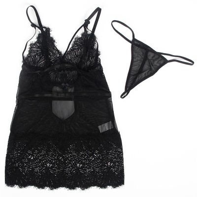 SUBBLIME - BABYDOLL COM ALAS DE RENDA AJUSTVEIS PRETO S/M - D-239319 - Dona Pimenta