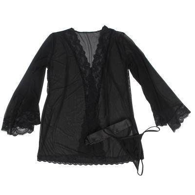 SUBBLIME - ROBE DE TECIDO TRANSPARENTE COM DETALHE DE RENDA PRETO S/M - D-239323 - Dona Pimenta