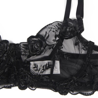 SUBBLIME - CONJUNTO DE 3 PEAS SUTI + TANGA + LIGA ESTAMPADO FLORAL PRETO S/M - D-239313 - Dona Pimenta