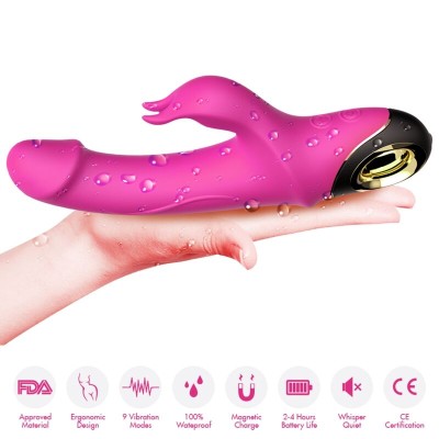 ARMONY - METEROR DILDO VIBRADOR COELHO ROTATOR FÚCSIA - D-237917 - Dona Pimenta