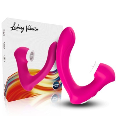 ARMONY - SECRETKISS LICKING CLITÓRIS VIBRATÓRIO E VIBRADOR CURVO FÚCSIA - D-237959 - Dona Pimenta